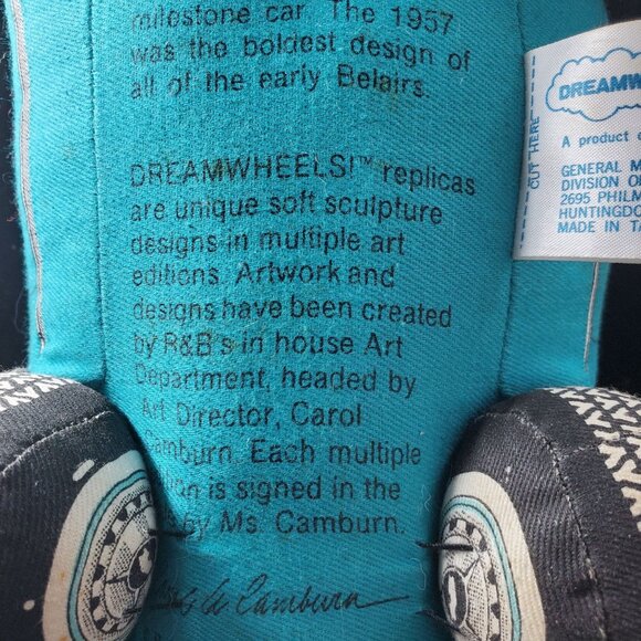 Vintage Dreamwheels Chevy Bel Air Car Plush Pillow Stuffed Toy Blue 1985 - Picture 13 of 16